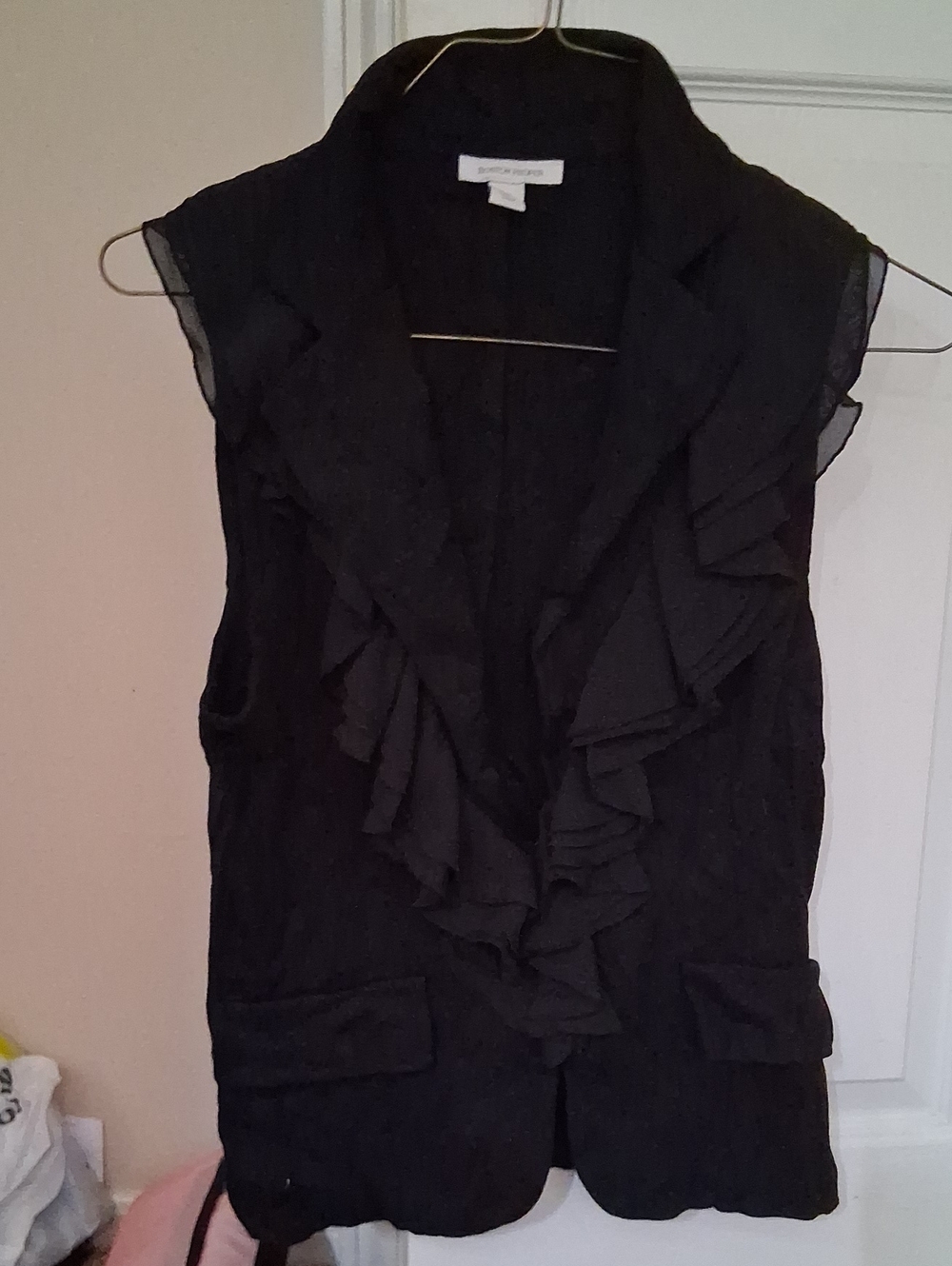 Boston Proper Black Sleeveless Ruffle Front Blouse Jacket Vest